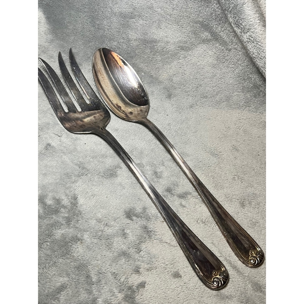 Gorham Heritage Italy Silverplate Serving Spoon Fork Set 11.5 In Vintage Party